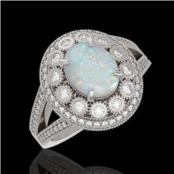 3.93 ctw Opal & Diamond Ring 14K White Gold - REF-149H3M - SKU:43592