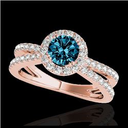 1.55 ctw SI Fancy Blue Diamond Halo Ring 10K Rose Gold - REF-133X6R - SKU:33852