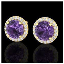 4 ctw Amethyst & Halo VS/SI Diamond Earrings 18K Yellow Gold - REF-65N8A - SKU:21478