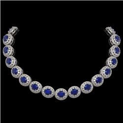 111.75 ctw Sapphire & Diamond Necklace 14K White Gold - REF-2935M8F - SKU:43688