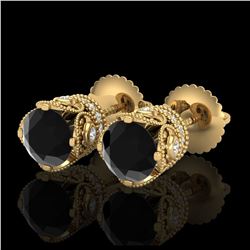 1.85 ctw Fancy Black Diamond Art Deco Stud Earrings 18K Yellow Gold - REF-107F3N - SKU:37410