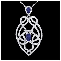 3.50 ctw Tanzanite & VS/SI Diamond Heart Necklace 14K White Gold - REF-191N3A - SKU:21255
