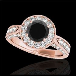 2 ctw VS Black Diamond Solitaire Halo Ring 10K Rose Gold - REF-80H6M - SKU:34499