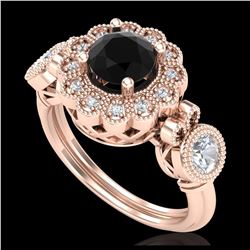 1.50 ctw Fancy Black Diamond Art Deco 3 Stone Ring 18K Rose Gold - REF-170F2N - SKU:37850
