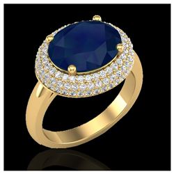 4.50 ctw Sapphire & VS/SI Diamond Ring 18K Yellow Gold - REF-119R6K - SKU:20925
