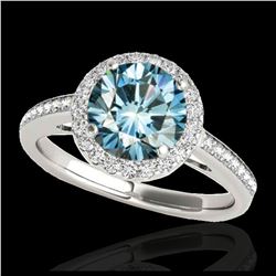 1.30 ctw SI Fancy Blue Diamond Solitaire Halo Ring 10K White & Rose Gold - REF-129Y5X - SKU:34340