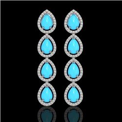 6.20 ctw Turquoise & Diamond Halo Earrings 10K White Gold - REF-134K9W - SKU:46051