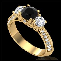 1.81 ctw Fancy Black Diamond Art Deco 3 Stone Ring 18K Yellow Gold - REF-180V2Y - SKU:38026