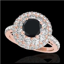2.09 ctw VS Black Diamond Solitaire Halo Ring 10K Rose Gold - REF-92A7V - SKU:33692