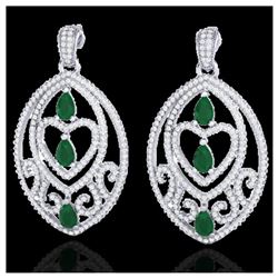 7 ctw Emerald & VS/SI Diamond Heart Earrings 18K White Gold - REF-381R8K - SKU:21153