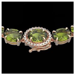 66 ctw Green Tourmaline & VS/SI Diamond Necklace 14K Rose Gold - REF-618H2M - SKU:23466