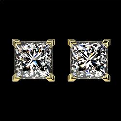 2 ctw VS/SI Princess Diamond Stud Earrings 10K Yellow Gold - REF-585V2Y - SKU:33096