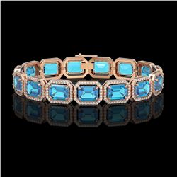 35.61 ctw Swiss Topaz & Diamond Halo Bracelet 10K Rose Gold - REF-337V3Y - SKU:41556