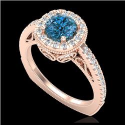 1.55 ctw Fancy Intense Blue Diamond Art Deco Ring 18K Rose Gold - REF-178F2N - SKU:37986