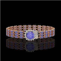 27.75 ctw Tanzanite & Diamond Bracelet 14K Rose Gold - REF-377M5F - SKU:45888