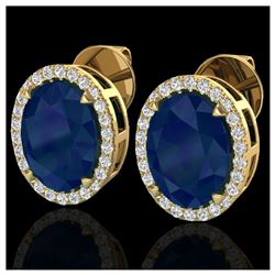 5.50 ctw Sapphire & VS/SI Diamond Halo Earrings 18K Yellow Gold - REF-81N8A - SKU:20260