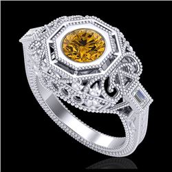 1.13 ctw Intense Fancy Yellow Diamond Art Deco Ring 18K White Gold - REF-309X3R - SKU:37826