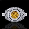 Image 2 : 1.13 ctw Intense Fancy Yellow Diamond Art Deco Ring 18K White Gold - REF-309X3R - SKU:37826