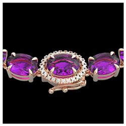 72 ctw Amethyst & VS/SI Diamond Necklace 14K Rose Gold - REF-281M8F - SKU:23450