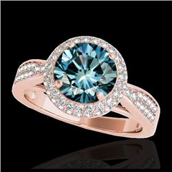 1.65 ctw SI Fancy Blue Diamond Halo Ring 10K Rose Gold - REF-163V6Y - SKU:34411