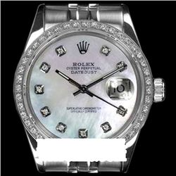 Rolex Men's Stainless Steel, QuickSet, Diamond Dial & Diamond Bezel - REF-557H6W