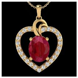 4 ctw Ruby & VS/SI Diamond Heart Necklace 14K Yellow Gold - REF-81R8K - SKU:20495