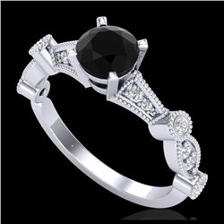 1.03 ctw Fancy Black Diamond Art Deco Ring 18K White Gold - REF-80K2W - SKU:37674