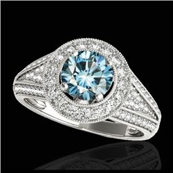 1.70 ctw SI Fancy Blue Diamond Solitaire Halo Ring 10K White Gold - REF-170A5V - SKU:33972