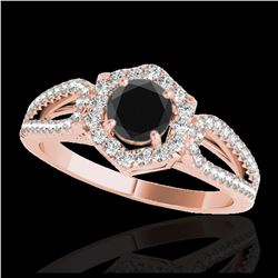 1.43 ctw VS Black Diamond Solitaire Halo Ring 10K Rose Gold - REF-53X5R - SKU:34020