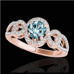 1.38 ctw SI Fancy Blue Diamond Halo Ring 10K Rose Gold - REF-130W9H - SKU:33924