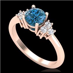 1 ctw Fancy Intense Blue Diamond Ring 18K Rose Gold - REF-145H5M - SKU:37594