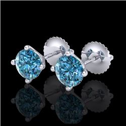 1.50 ctw Fancy Intense Blue Diamond Art Deco Earrings 18K White Gold - REF-141M8F - SKU:38237