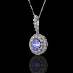 4.77 ctw Tanzanite & Diamond Necklace 14K White Gold - REF-169X8R - SKU:43664