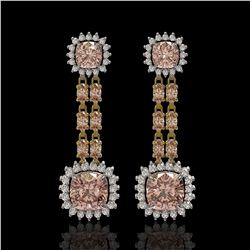 17.42 ctw Morganite & Diamond Earrings 14K Yellow Gold - REF-431R3K - SKU:44923