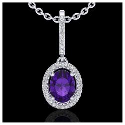 1.75 ctw Amethyst & VS/SI Diamond Necklace 18K White Gold - REF-53R8K - SKU:20647