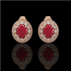 8.84 ctw Ruby & Diamond Earrings 14K Rose Gold - REF-220H7M - SKU:43632