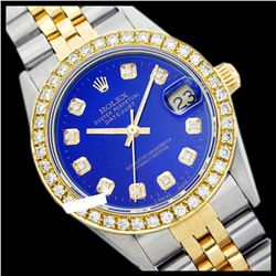 Rolex Ladies Two Tone 14K Gold/ss, Diamond Dial & Diamond Bezel, Sapphire Crystal - REF-434M3F