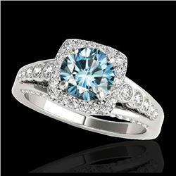 2 ctw SI Blue Diamond Solitaire Halo Ring 10K White Gold - REF-185A5V - SKU:34324