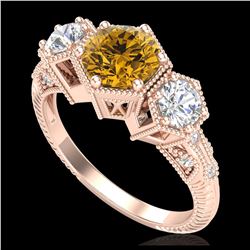 1.66 ctw Intense Fancy Yellow Diamond Art Deco Ring 18K Rose Gold - REF-338F2N - SKU:38058