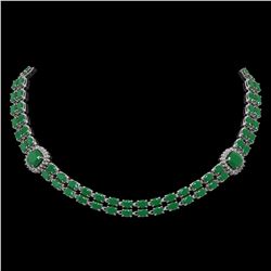 43.97 ctw Emerald & Diamond Necklace 14K White Gold - REF-482R4K - SKU:44681
