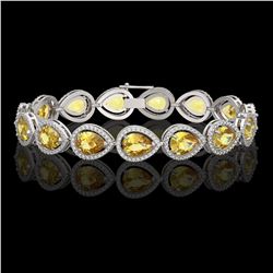 17.3 ctw Fancy Citrine & Diamond Halo Bracelet 10K White Gold - REF-282W9H - SKU:41276