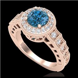 1.53 ctw Fancy Intense Blue Diamond Art Deco Ring 18K Rose Gold - REF-263M6F - SKU:37650