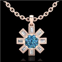 1.33 ctw Fancy Intense Blue Diamond Art Deco Necklace 18K Rose Gold - REF-161Y8X - SKU:37874