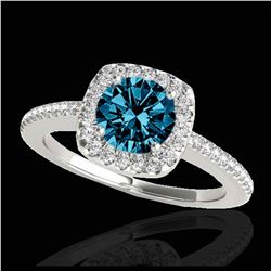1.25 ctw SI Fancy Blue Diamond Halo Ring 10K White Gold - REF-150W2H - SKU:33828