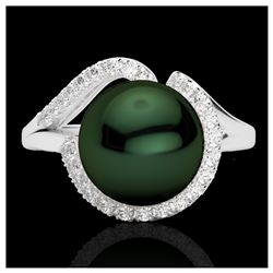 0.27 ctw VS/SI Diamond & Peacock Pearl Ring 18K White Gold - REF-50N7A - SKU:22621