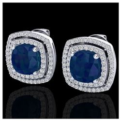 4.95 ctw Sapphire & VS/SI Diamond Earrings 18K White Gold - REF-125Y5X - SKU:20171