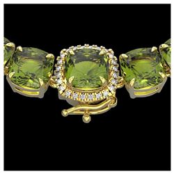 100 ctw Green Tourmaline & Diamond Necklace 14K Yellow Gold - REF-1072W7H - SKU:23351