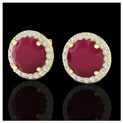 4 ctw Ruby & Halo VS/SI Diamond Earrings 18K Yellow Gold - REF-80A2V - SKU:21502