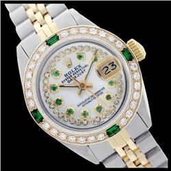 Rolex Ladies Two Tone 14K Gold/SS, Diam/Ruby Dial & Diam/Emerald Bezel, Sapphire Crystal - REF-444X4