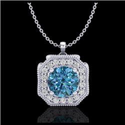 1.54 ctw Fancy Intense Blue Diamond Art Deco Necklace 18K White Gold - REF-216H4M - SKU:38293